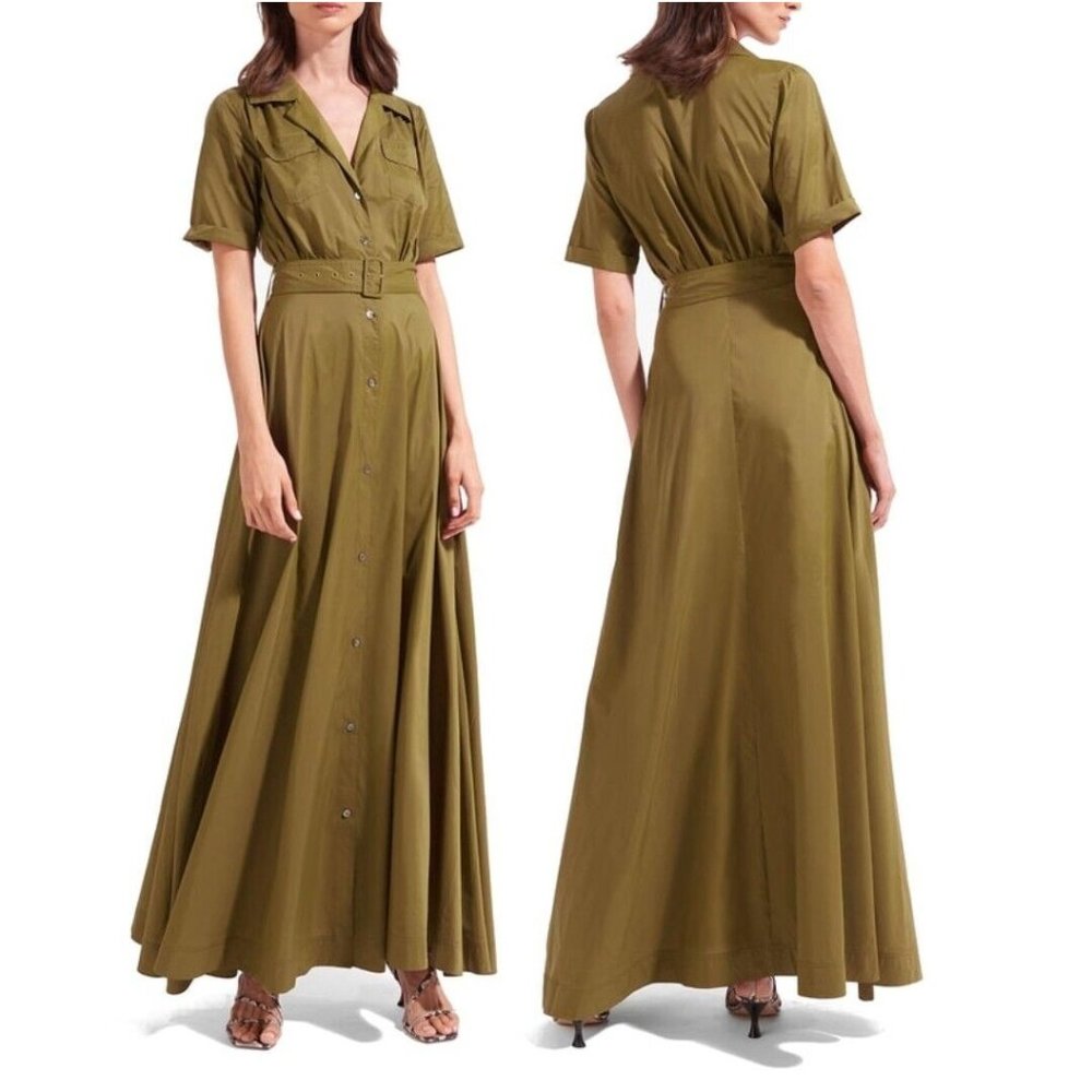 Staud Millie Belted Maxi Shirtdress Caper Green Size 2 ASO Royal Megan